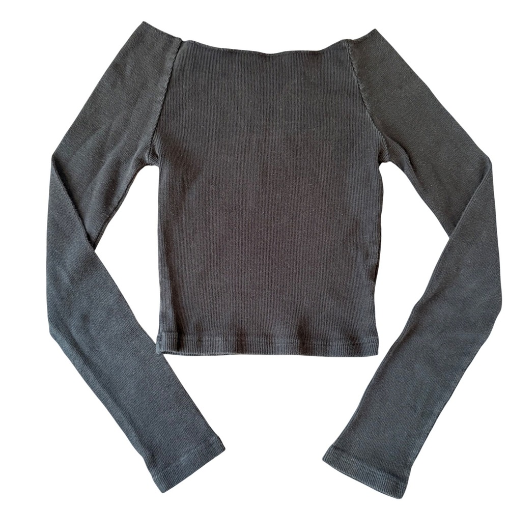 Brandy Melville Black‎ 100% Cotton Cropped Long Sleeve Square Neck Ballet Top OS